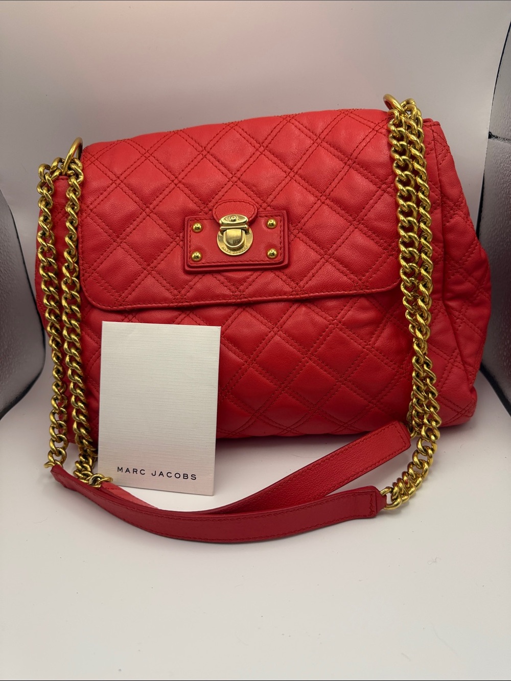 Marc Jacobs Red Quilted Shoulder Bag with Gold Chain Strap